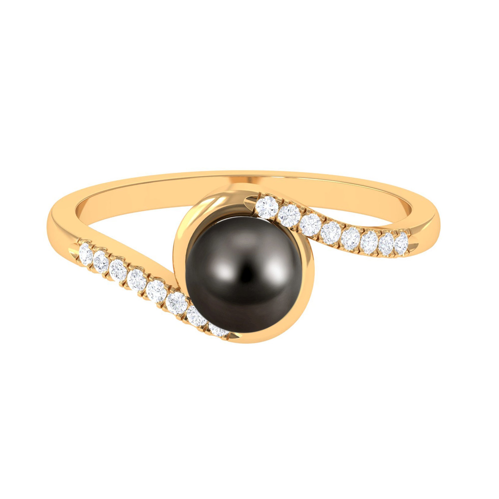 Solitaire Tahitian Pearl Bypass Engagement Ring with Diamond Tahitian pearl - ( AAA ) - Quality - Rosec Jewels