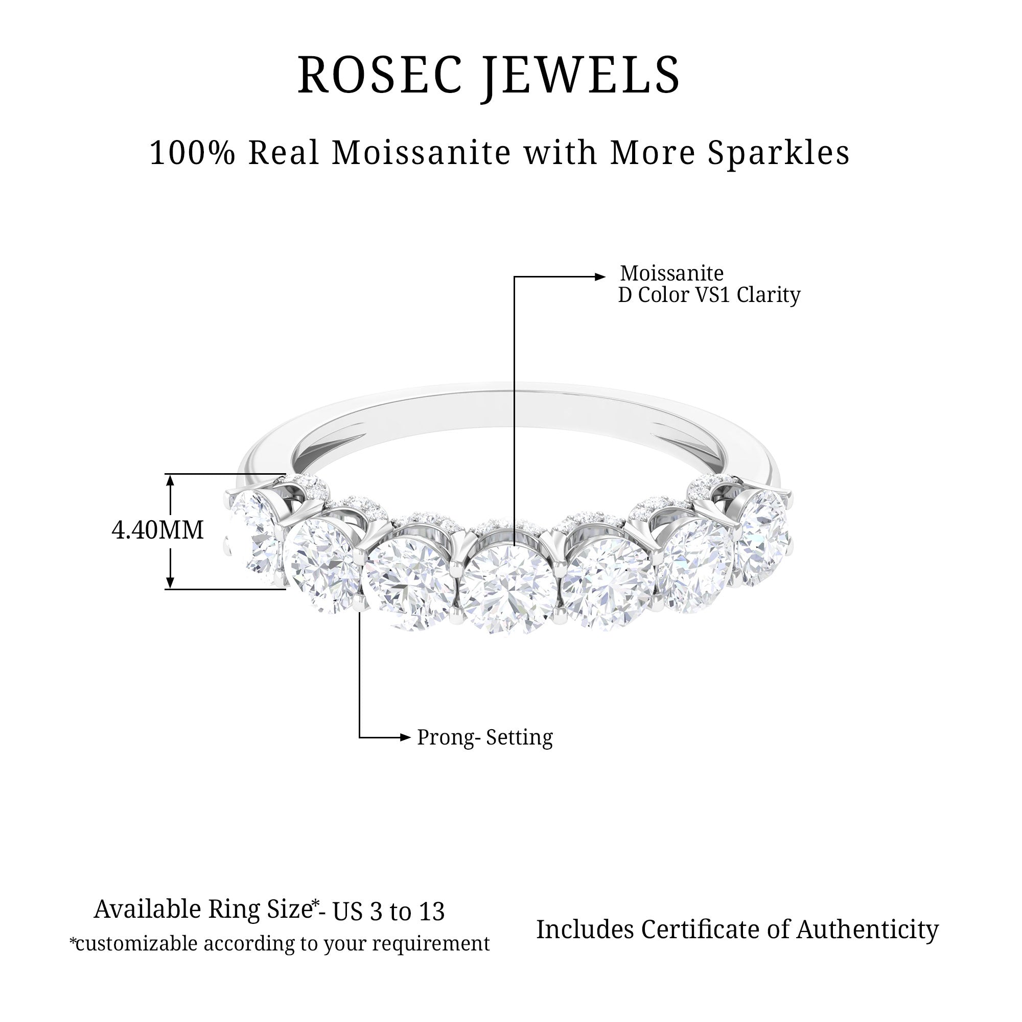 Classic Moissanite Half Eternity Wedding Band Moissanite - ( D-VS1 ) - Color and Clarity - Rosec Jewels