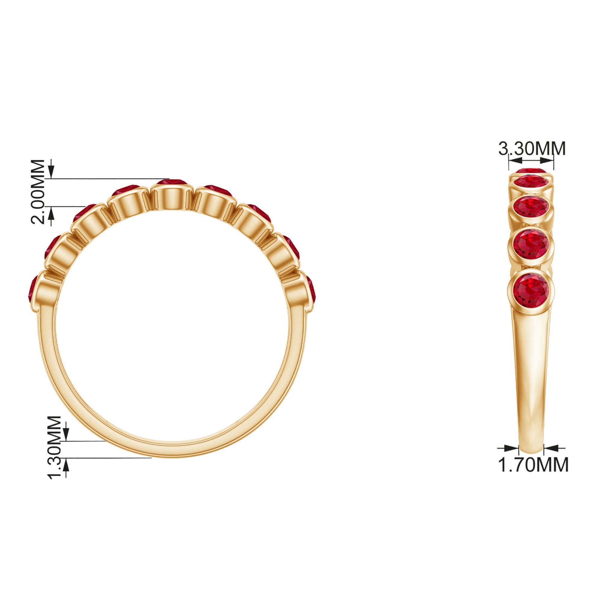 Minimal Created Ruby Half Eternity Ring in Bezel Setting Lab Created Ruby - ( AAAA ) - Quality - Rosec Jewels