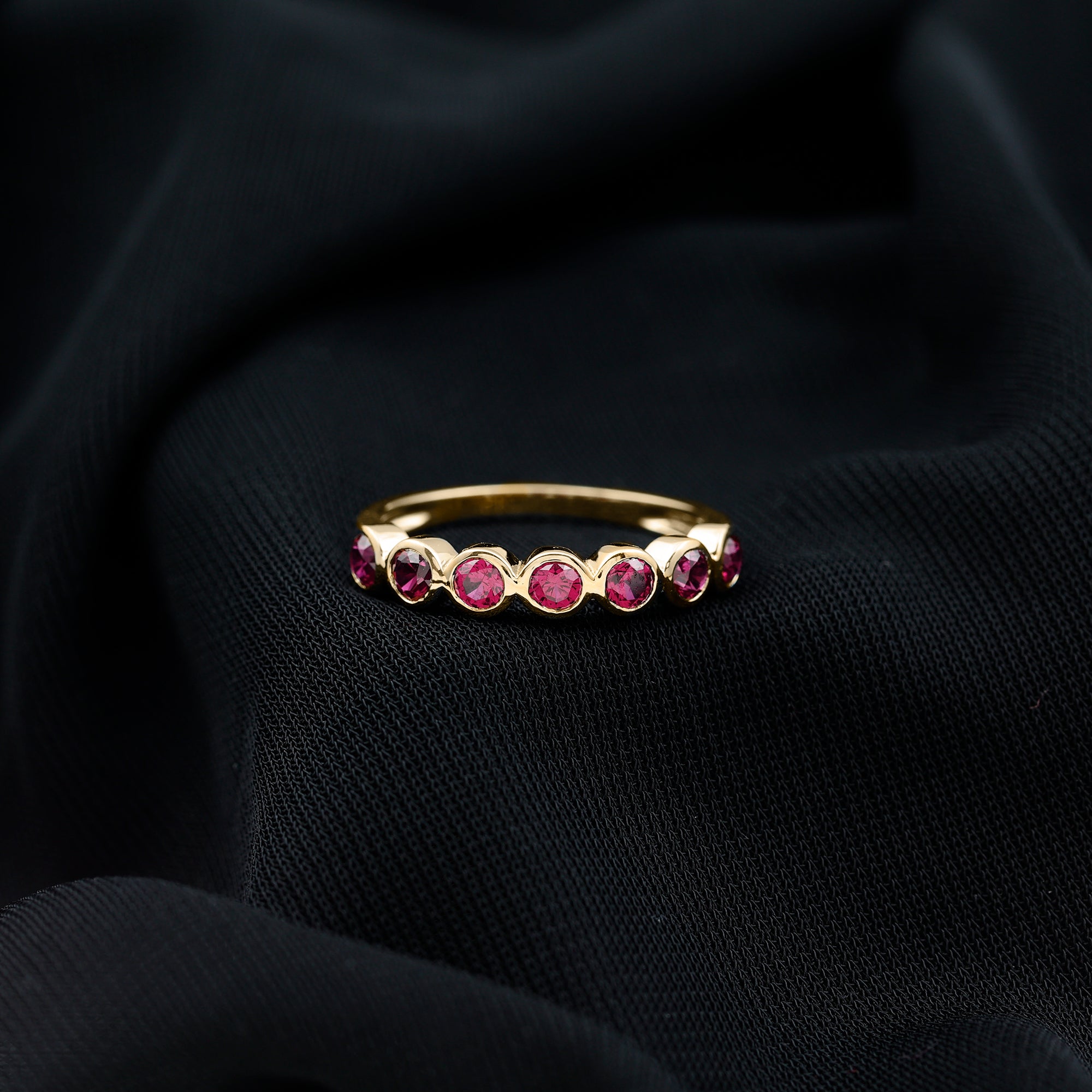 Minimal Created Ruby Half Eternity Ring in Bezel Setting Lab Created Ruby - ( AAAA ) - Quality - Rosec Jewels