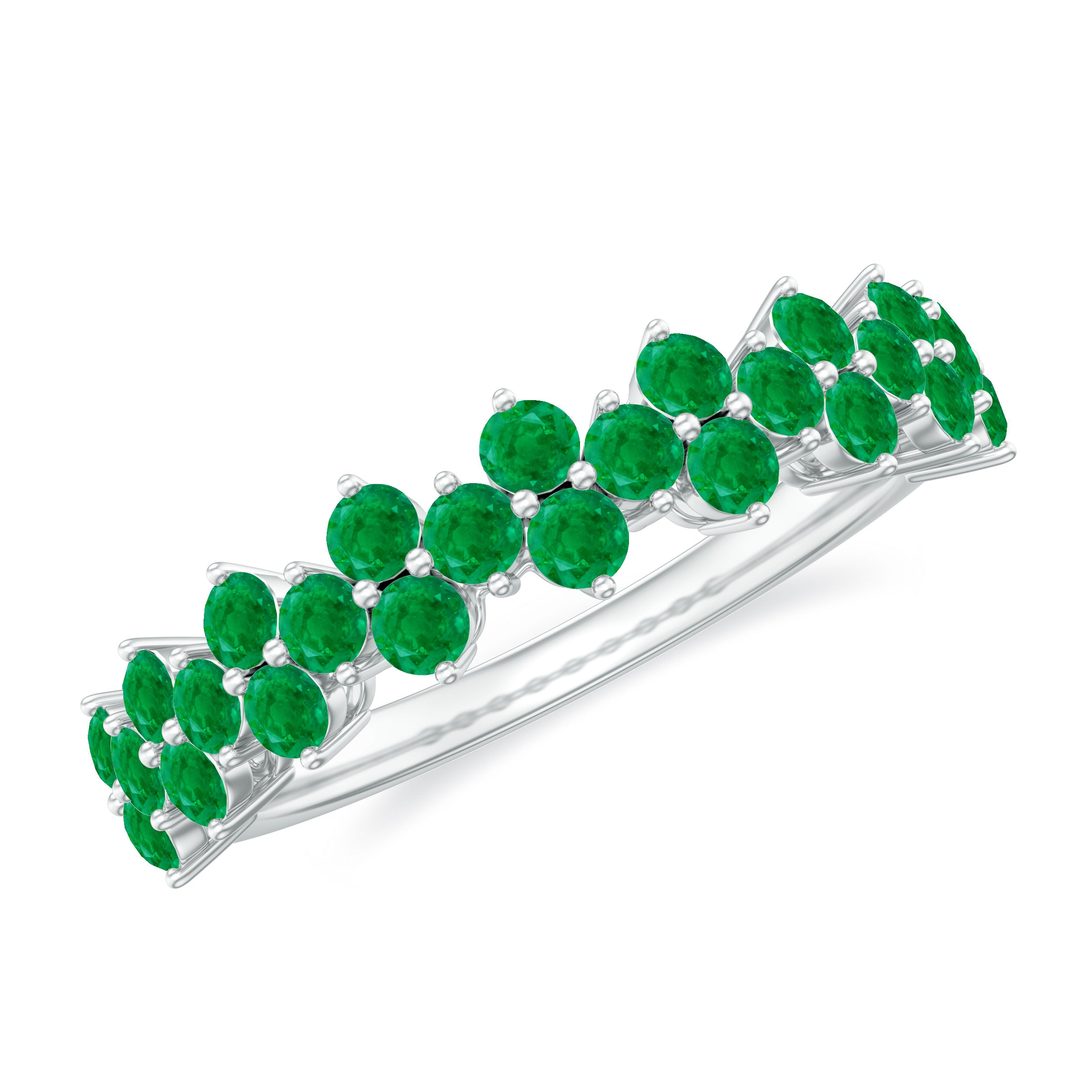 Minimal Emerald Cluster Half Eternity Ring in Prong Setting Emerald - ( AAA ) - Quality - Rosec Jewels