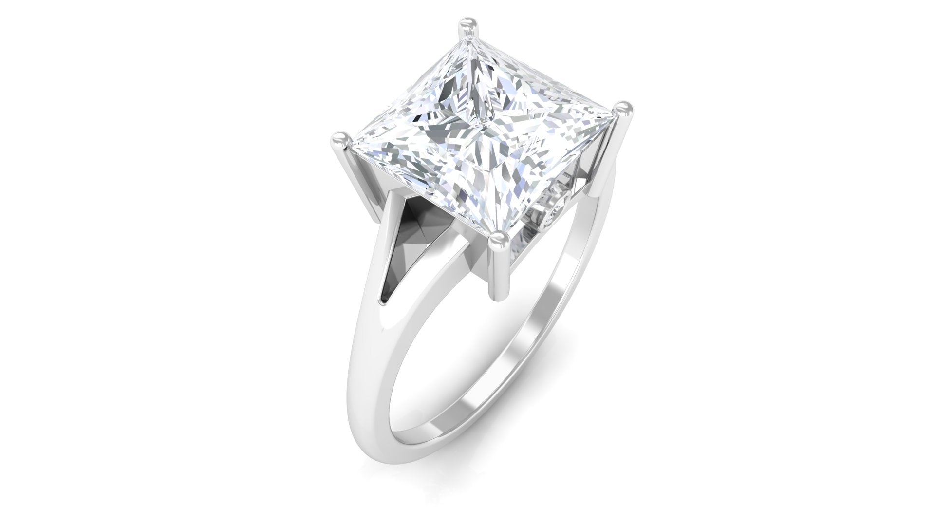 Rosec Jewels-8 MM Princess Cut Moissanite Solitaire Ring in Prong Setting and Hidden Style with Split Shank