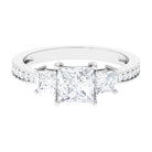 Princess Cut Zircon Three Stone Engagement Ring Zircon - ( AAAA ) - Quality - Rosec Jewels