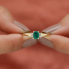 1 CT Octagon shape Emerald and Diamond Three Stone Promise Ring Emerald - ( AAA ) - Quality - Rosec Jewels