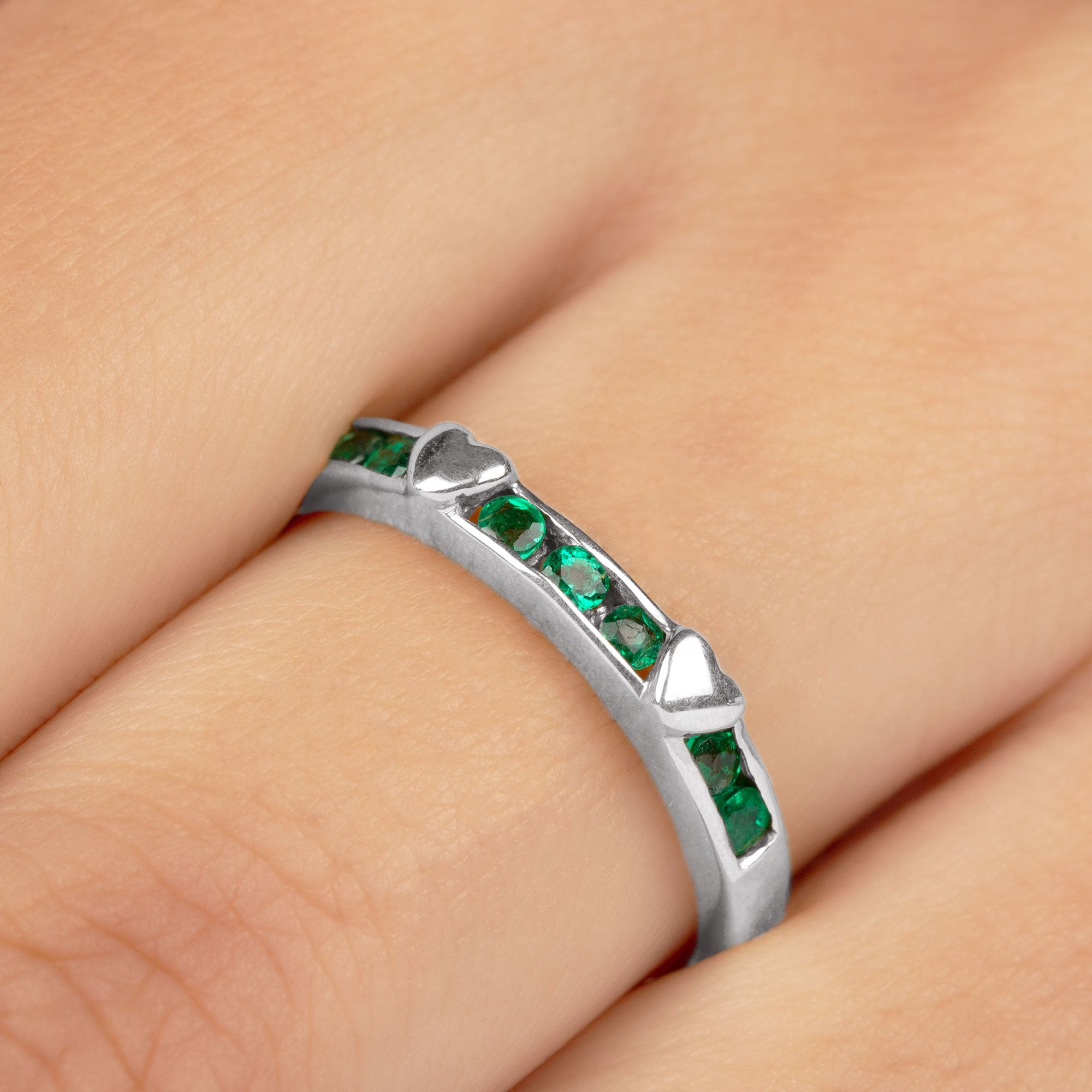 1/4 CT Channel Set Emerald and Gold Heart Stackable Ring for Women Emerald - ( AAA ) - Quality - Rosec Jewels