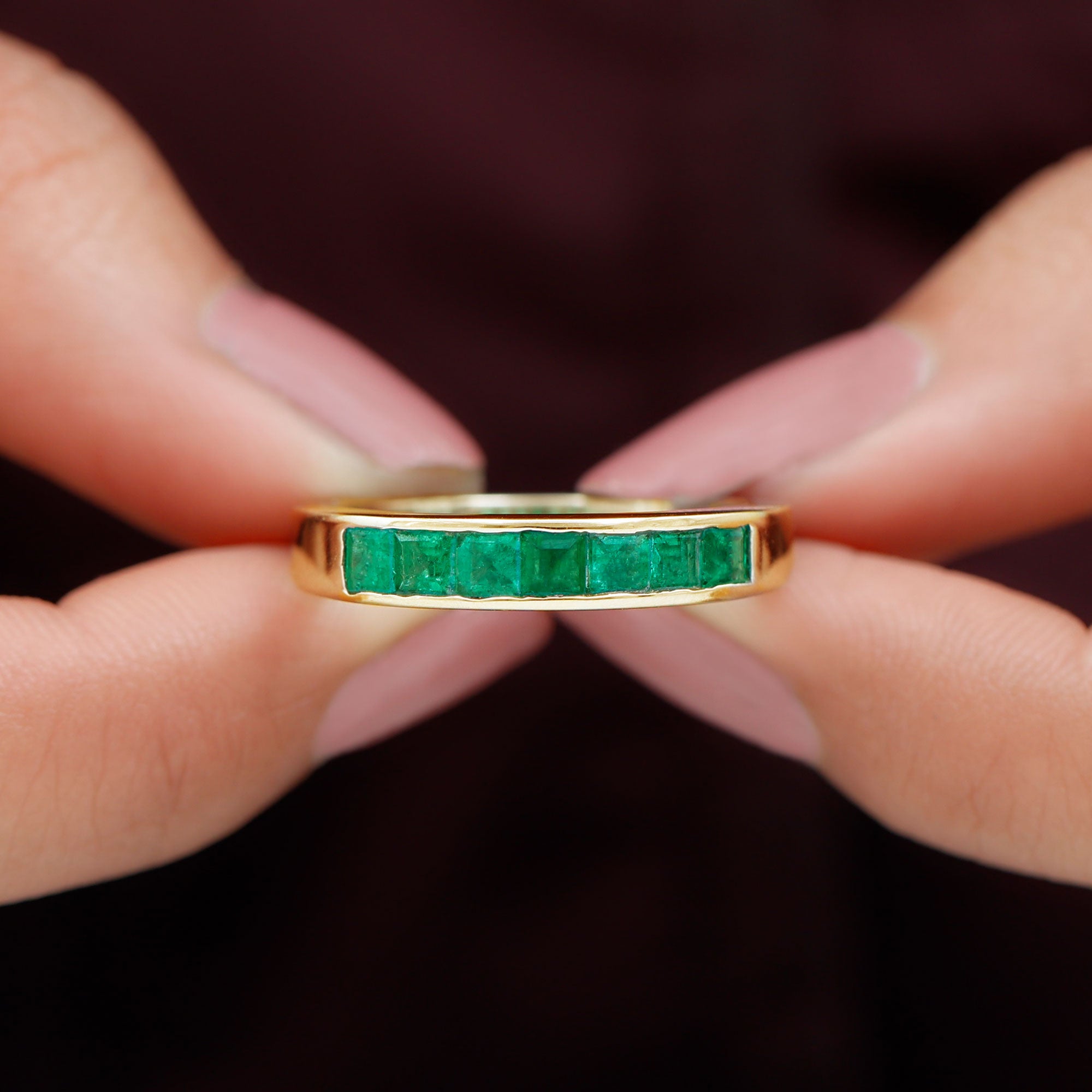 Princess Cut Created Emerald Half Eternity Band Ring in Channel Setting Lab Created Emerald - ( AAAA ) - Quality - Rosec Jewels