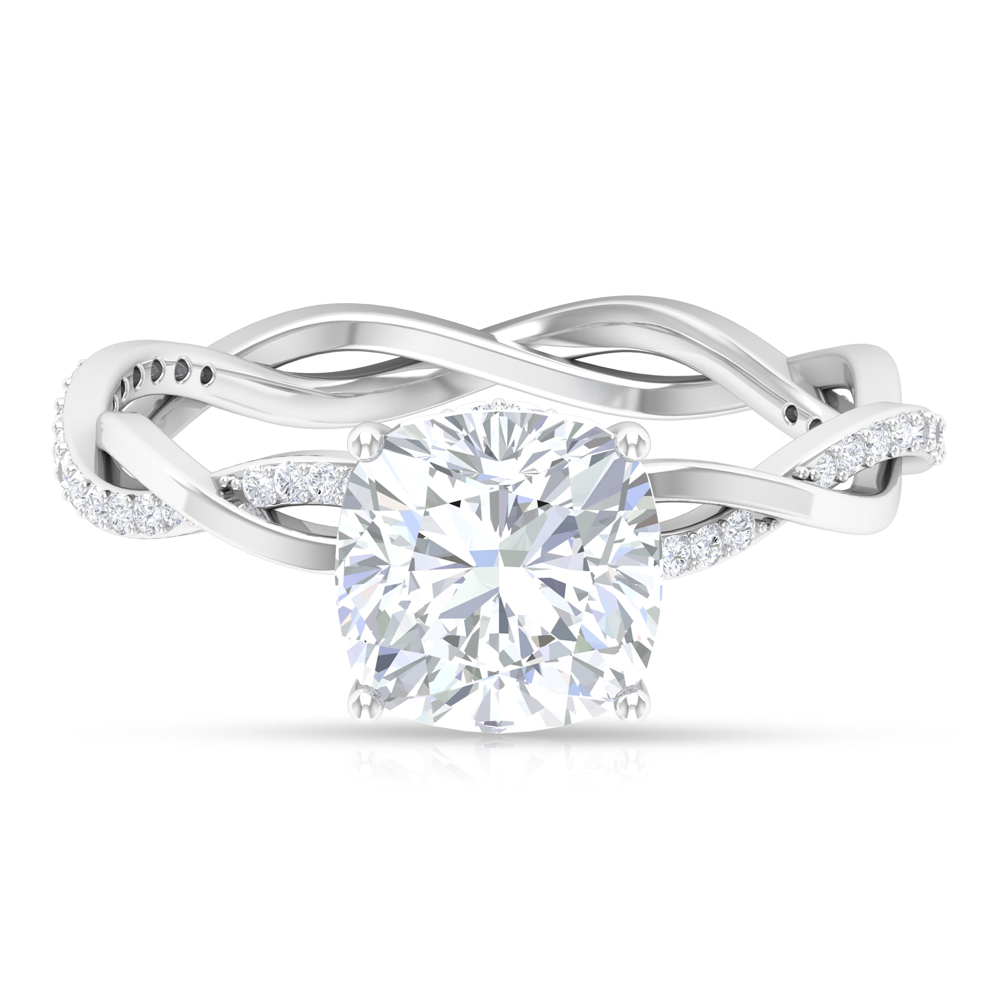 Rosec Jewels-Solitaire Ring with 8 MM Cushion Cut Moissanite in Prong Setting with Hidden Halo and Braided Shank