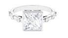 Rosec Jewels-3 CT Princess Cut Moissanite Solitaire Ring in Bezel Setting with Spaced Set Side Stones