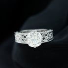 8 MM Cushion Cut Moissanite Solitaire Ring with Filigree Details Moissanite - ( D-VS1 ) - Color and Clarity - Rosec Jewels