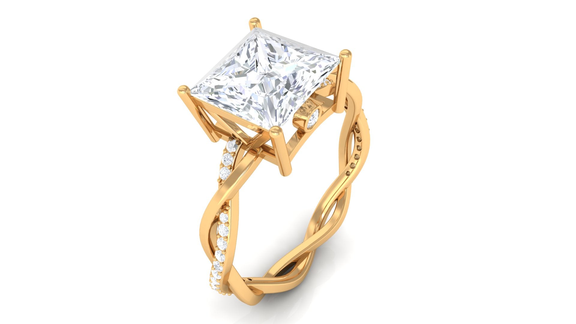 Rosec Jewels-3 CT Princess Cut Solitaire Moissanite Braided Ring in Prong Setting and Hidden Style