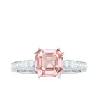 Asscher Morganite Solitaire Engagement Ring with Diamond Morganite - ( AAA ) - Quality - Rosec Jewels