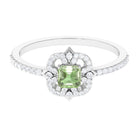 Asscher Cut Created Green Sapphire Statement Engagement Ring with Diamond Halo Lab Created Green Sapphire - ( AAAA ) - Quality - Rosec Jewels