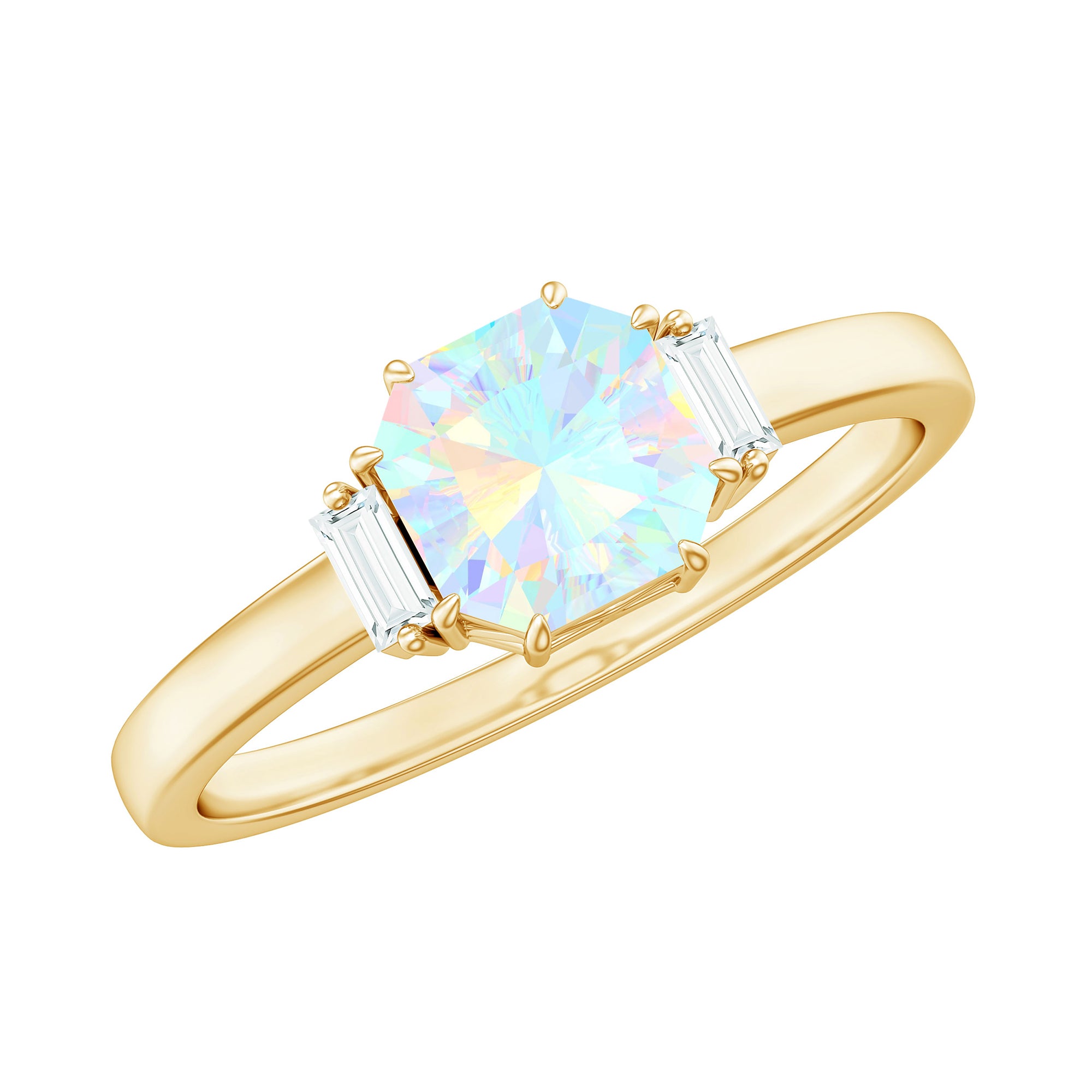 Asscher Cut Solitaire Ethiopian Opal Engagement Ring with Diamond Ethiopian Opal - ( AAA ) - Quality - Rosec Jewels