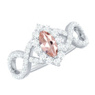 Marquise Morganite Crossover Engagement Ring with Diamond Morganite - ( AAA ) - Quality - Rosec Jewels