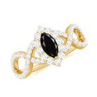 Marquise Cut Black Spinel Crossover Ring with Diamond Black Spinel - ( AAA ) - Quality - Rosec Jewels