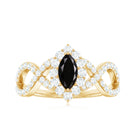 Marquise Cut Black Spinel Crossover Ring with Diamond Black Spinel - ( AAA ) - Quality - Rosec Jewels