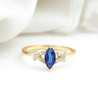 Created Blue Sapphire Minimal Engagement Ring With Diamond Lab Created Blue Sapphire - ( AAAA ) - Quality - Rosec Jewels