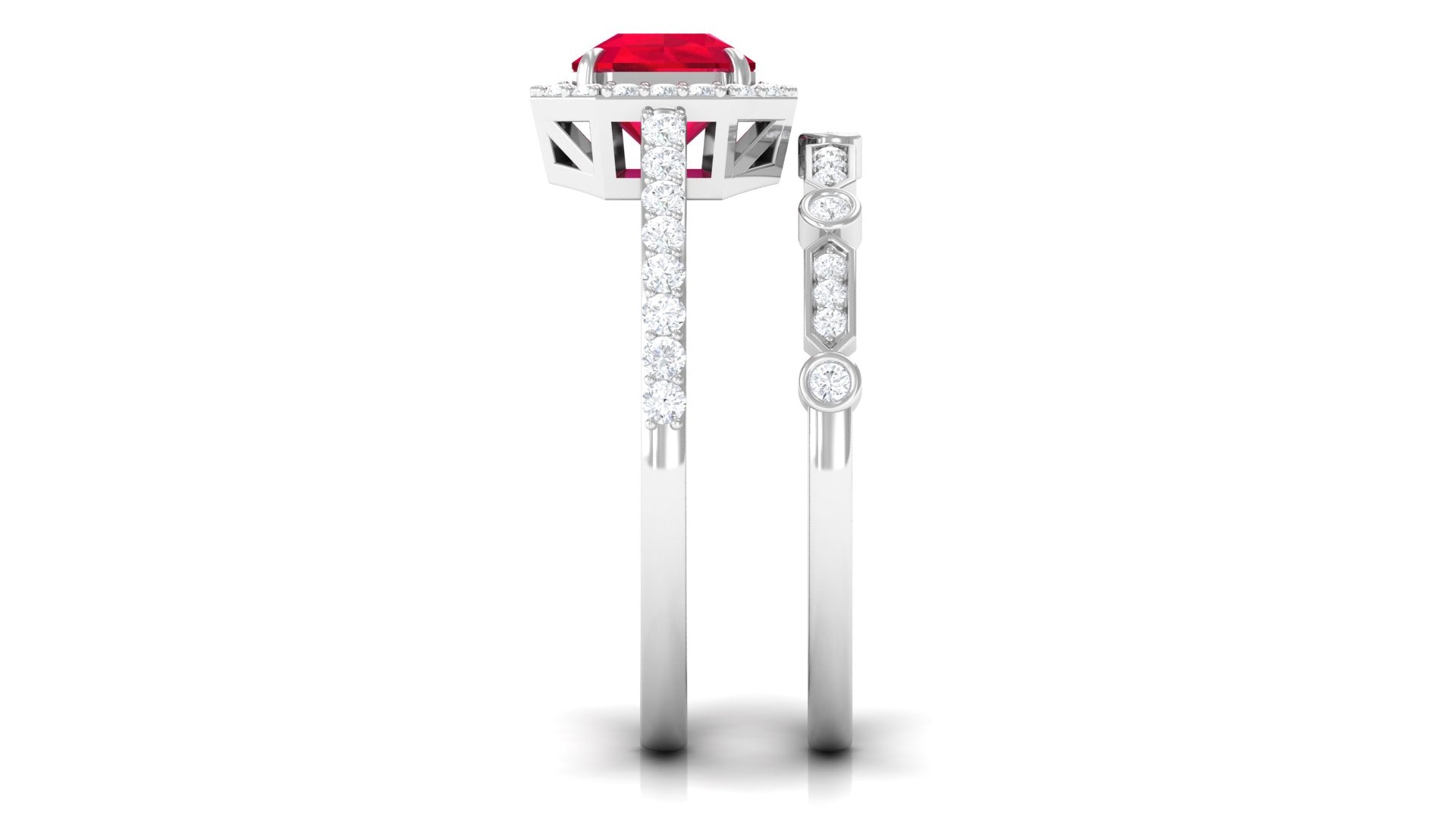 Asscher Created Ruby Stackable Ring Set Lab Created Ruby - ( AAAA ) - Quality - Rosec Jewels