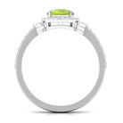 Natural Peridot Halo Engagement Ring with Diamond Peridot - ( AAA ) - Quality - Rosec Jewels