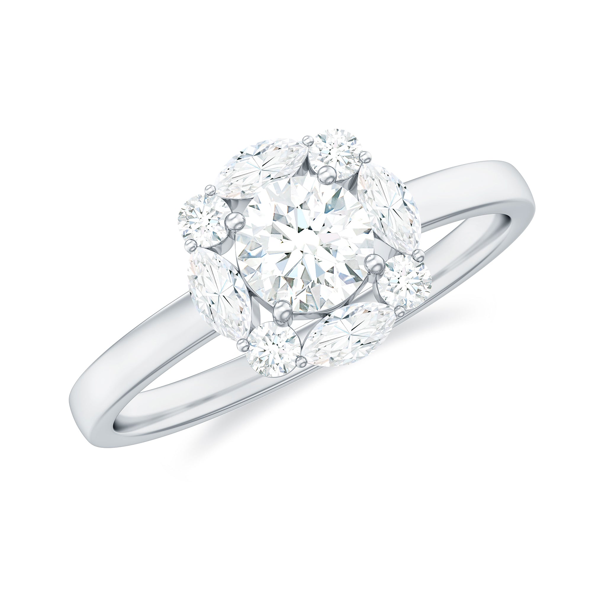 1 CT Round and Marquise Moissanite Minimal Engagement Ring in Prong Setting Moissanite - ( D-VS1 ) - Color and Clarity - Rosec Jewels