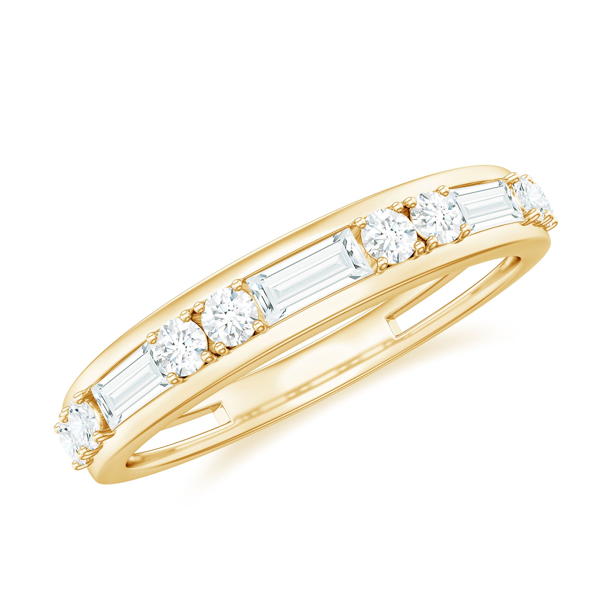 1 CT Minimal Simulated Diamond Half Eternity Band Ring in Gold Zircon - ( AAAA ) - Quality - Rosec Jewels