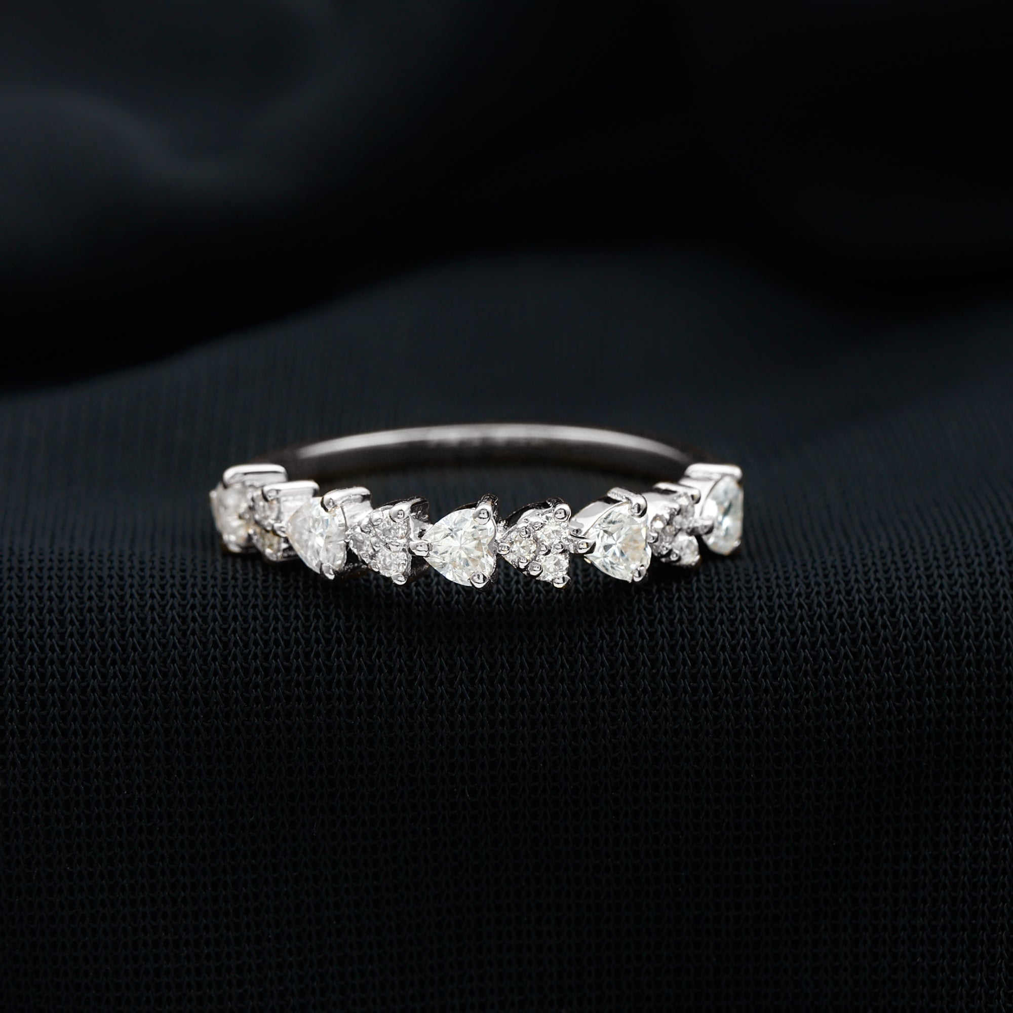 3/4 CT Moissanite Heart Half Eternity Band Ring in Gold Moissanite - ( D-VS1 ) - Color and Clarity - Rosec Jewels