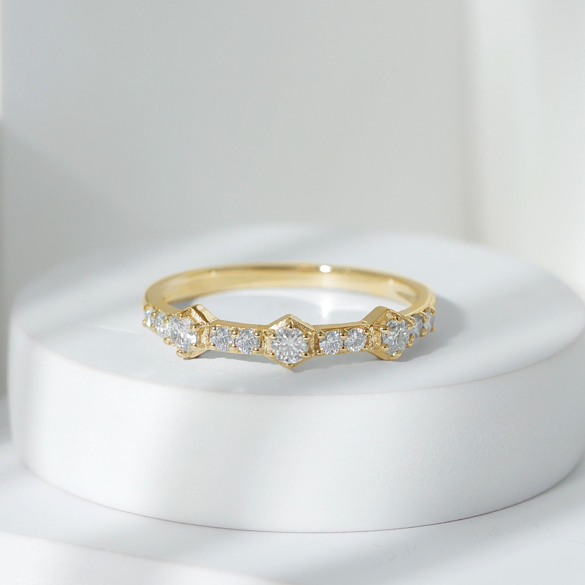 3/4 Carat Round Moissanite Half Eternity Band Ring in Gold Moissanite - ( D-VS1 ) - Color and Clarity - Rosec Jewels