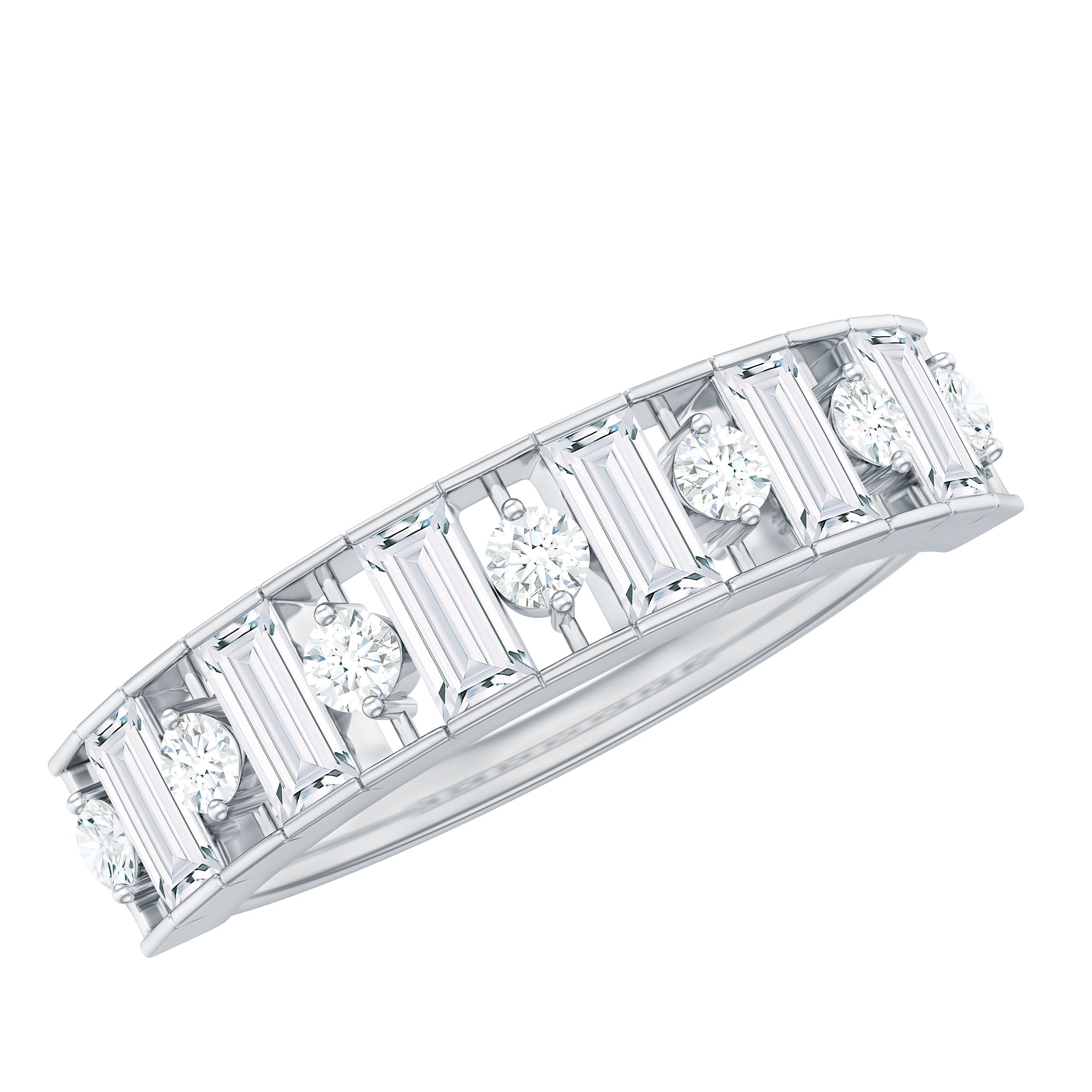 Baguette and Round Cut Zircon Classic Half Eternity Ring Zircon - ( AAAA ) - Quality - Rosec Jewels