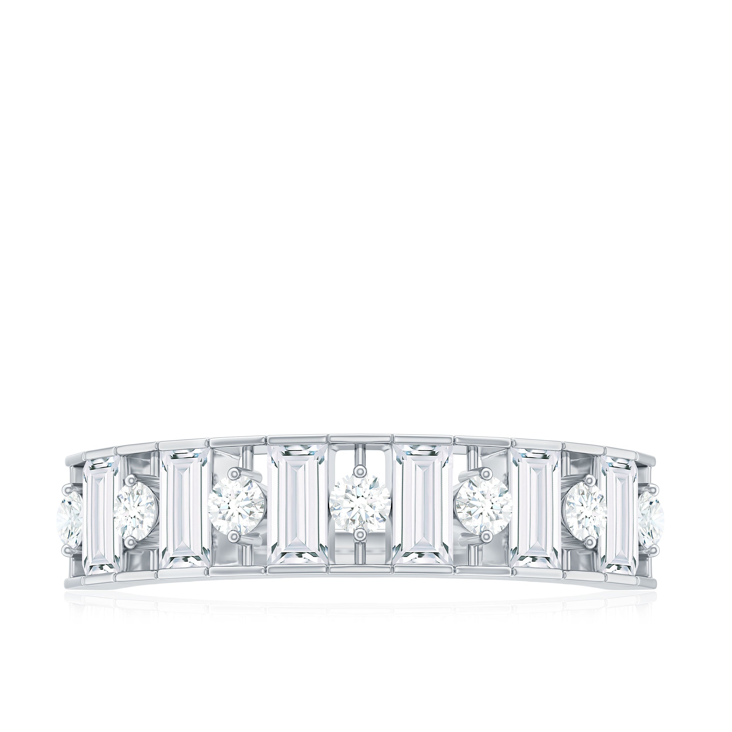 Baguette and Round Cut Zircon Classic Half Eternity Ring Zircon - ( AAAA ) - Quality - Rosec Jewels