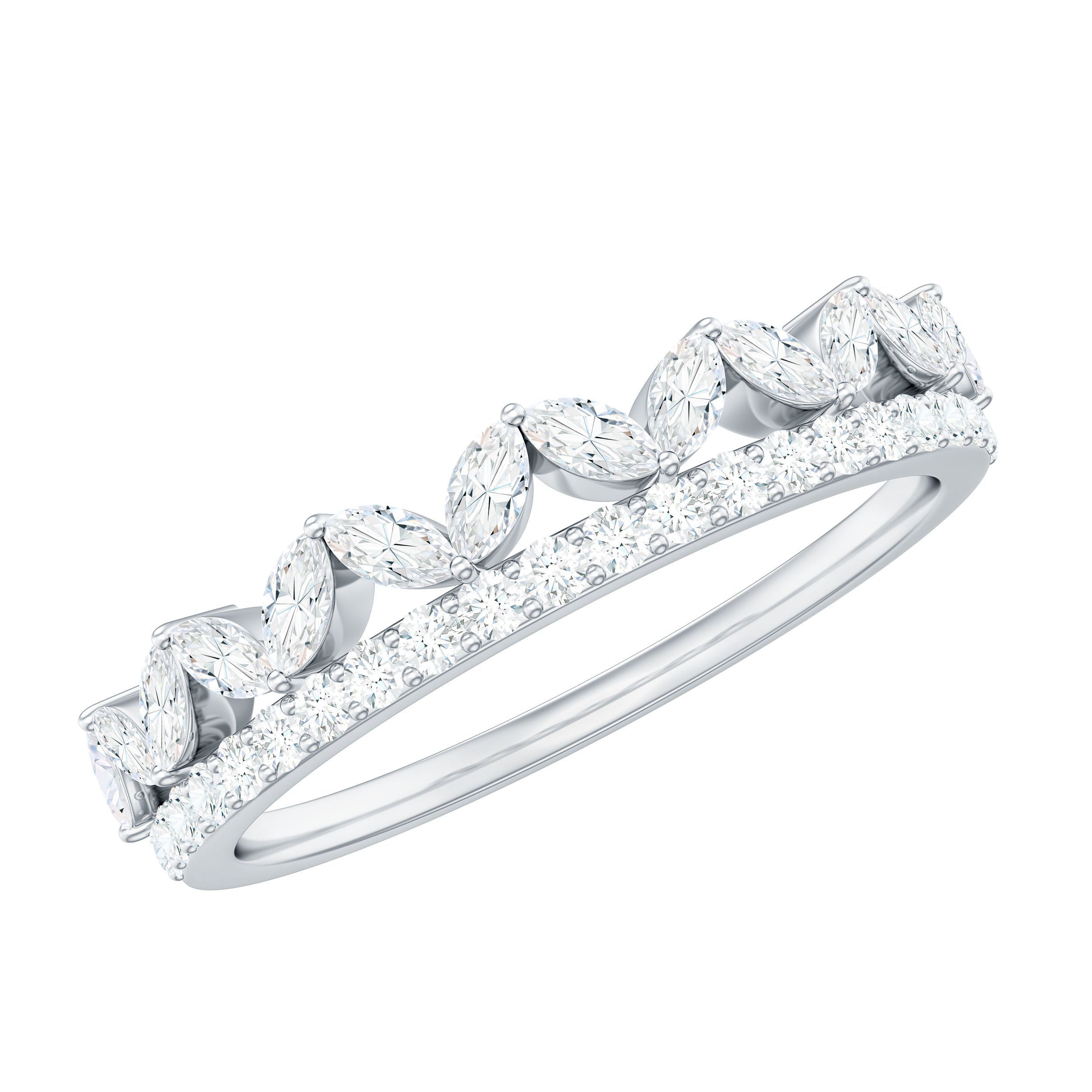 Marquise and Round Cut Zircon Half Eternity Stackable Ring Zircon - ( AAAA ) - Quality - Rosec Jewels