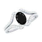 Oval Cut Black Spinel and Diamond Split Shank Ring Black Spinel - ( AAA ) - Quality - Rosec Jewels