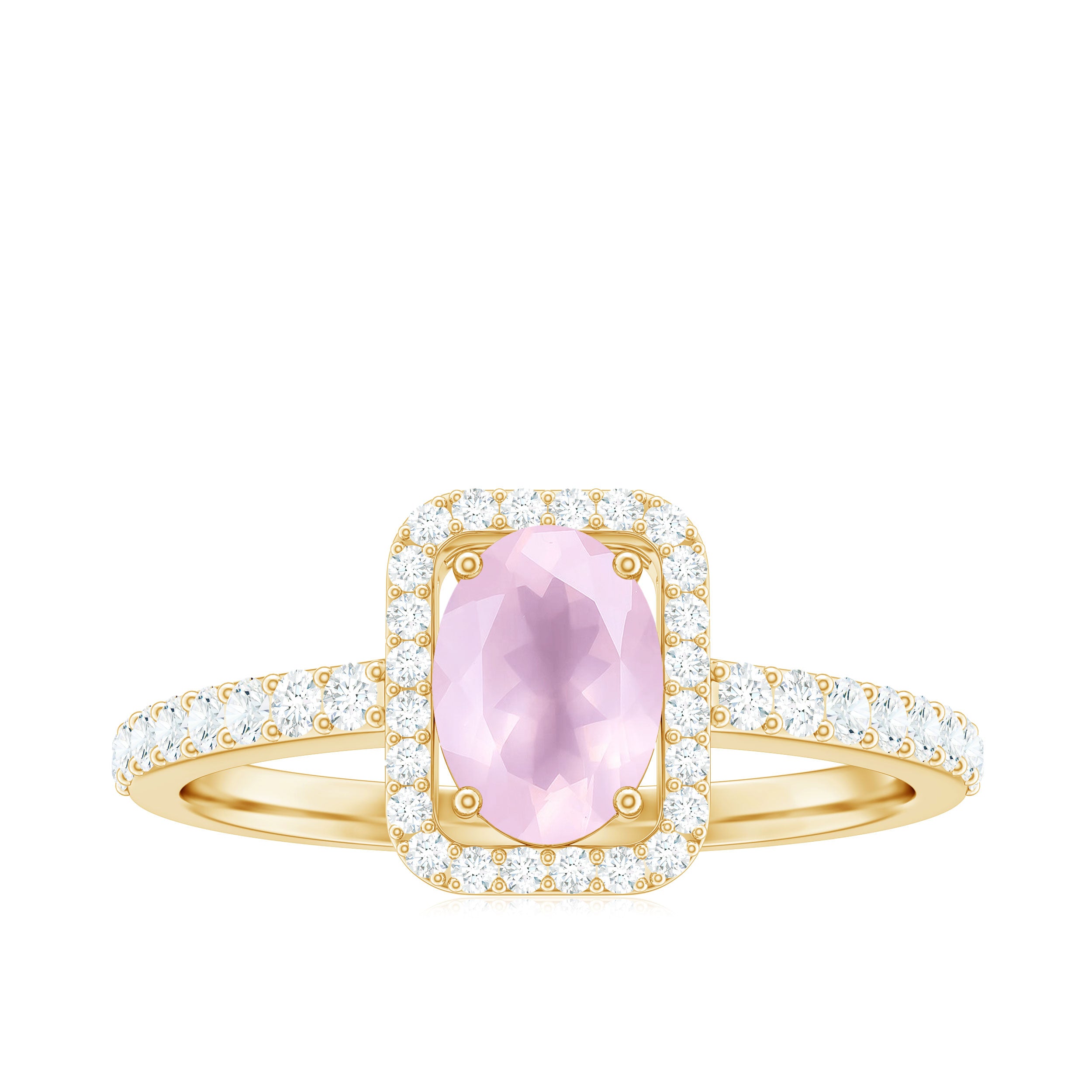 Oval Cut Rose Quartz Engagement Ring with Diamond Halo Rose Quartz - ( AAA ) - Quality - Rosec Jewels