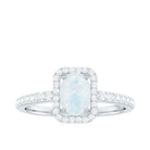 1.50 CT Oval Cut Moonstone Ring with Diamond Halo Moonstone - ( AAA ) - Quality - Rosec Jewels