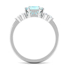 Asscher Cut Sky Blue Topaz Solitaire Engagement Ring with Diamond Trio Sky Blue Topaz - ( AAA ) - Quality - Rosec Jewels