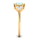 Asscher Cut Sky Blue Topaz Solitaire Engagement Ring with Diamond Trio Sky Blue Topaz - ( AAA ) - Quality - Rosec Jewels