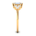 Asscher Cut Moonstone Solitaire Engagement Ring with Diamond Trio Moonstone - ( AAA ) - Quality - Rosec Jewels