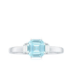 Claw Set Asscher Cut Sky Blue Topaz Solitaire Engagement Ring with Diamond Sky Blue Topaz - ( AAA ) - Quality - Rosec Jewels