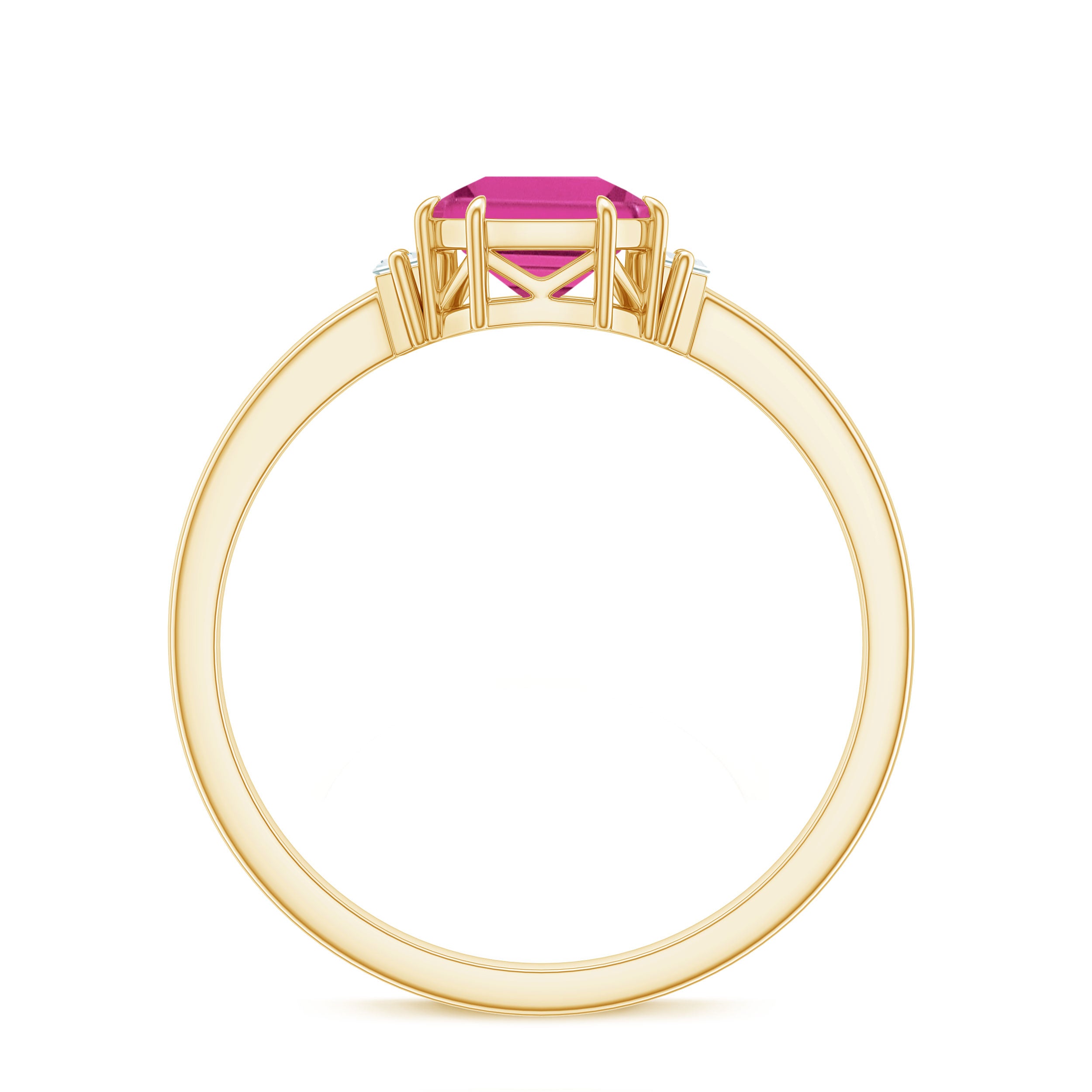 Asscher Cut Pink Tourmaline Solitaire Ring with Diamond Pink Tourmaline - ( AAA ) - Quality - Rosec Jewels