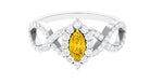 Yellow Sapphire Crossover Engagement Ring with Diamond Halo Yellow Sapphire - ( AAA ) - Quality - Rosec Jewels