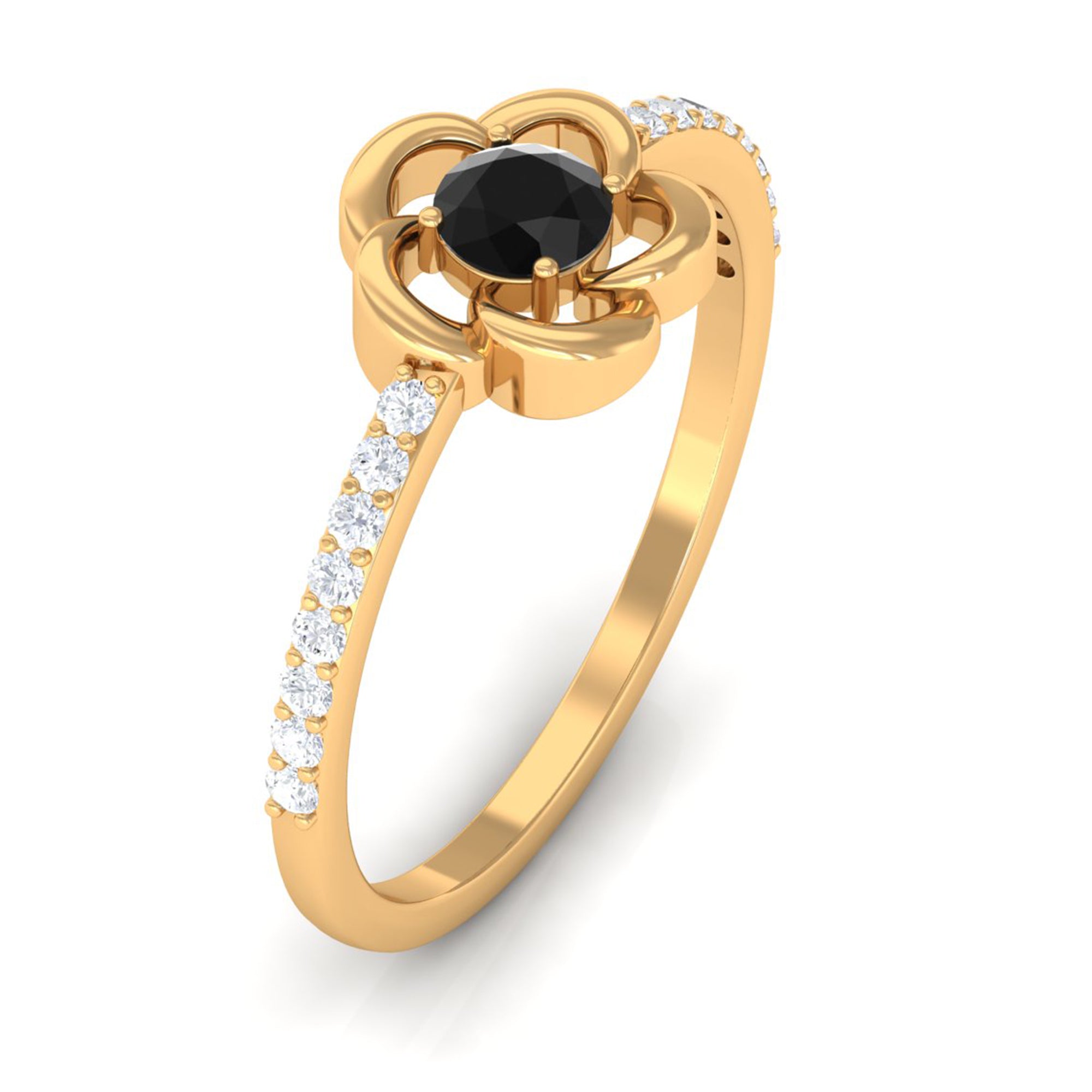 1 CT Lab-Created Black Diamond Flower Promise Ring with Diamond Lab Created Black Diamond - ( AAAA ) - Quality - Rosec Jewels
