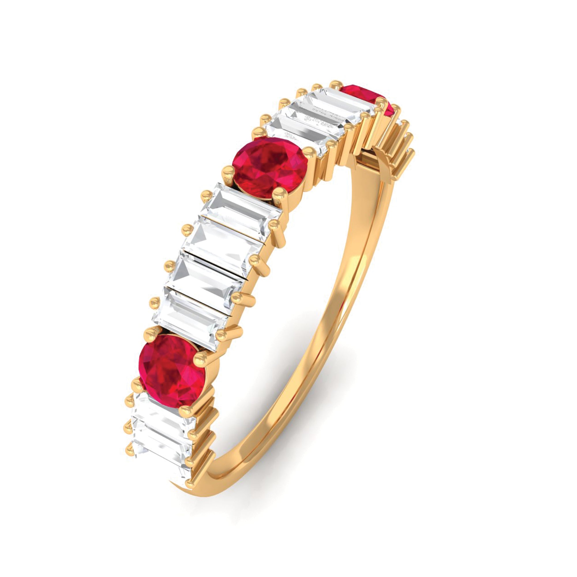 1.25 CT Created Ruby and Moissanite Semi Eternity Ring in Gold Lab Created Ruby - ( AAAA ) - Quality - Rosec Jewels