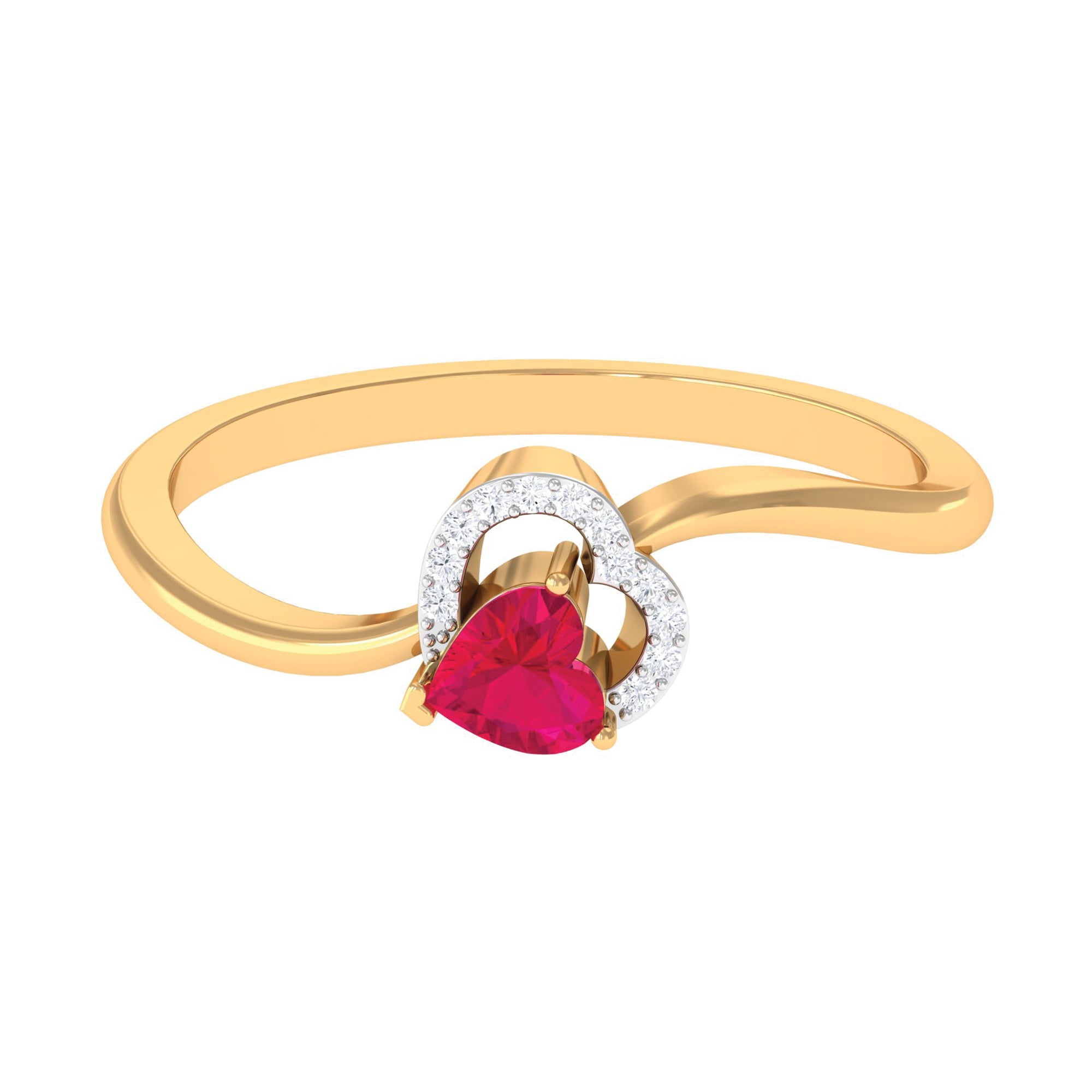 Heart Shape Ruby and Diamond Twisted Promise Ring Ruby - ( AAA ) - Quality - Rosec Jewels