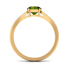 Round Peridot Solitaire Ring with Diamond Side Stones Peridot - ( AAA ) - Quality - Rosec Jewels