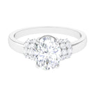 Oval Zircon Engagement Ring with Collar Zircon - ( AAAA ) - Quality - Rosec Jewels