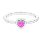 Heart Shape Pink Sapphire Engagement Ring with Diamond Halo Pink Sapphire - ( AAA ) - Quality - Rosec Jewels