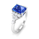 Octagon Cut Created Blue Sapphire Engagement Ring with Diamond Side Stones Lab Created Blue Sapphire - ( AAAA ) - Quality - Rosec Jewels