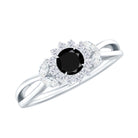 Created Black Diamond and Diamond Flower Engagement Ring in Split Shank Lab Created Black Diamond - ( AAAA ) - Quality - Rosec Jewels