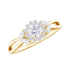 Split Shank Simulated Diamond Flower Engagement Ring Zircon - ( AAAA ) - Quality - Rosec Jewels