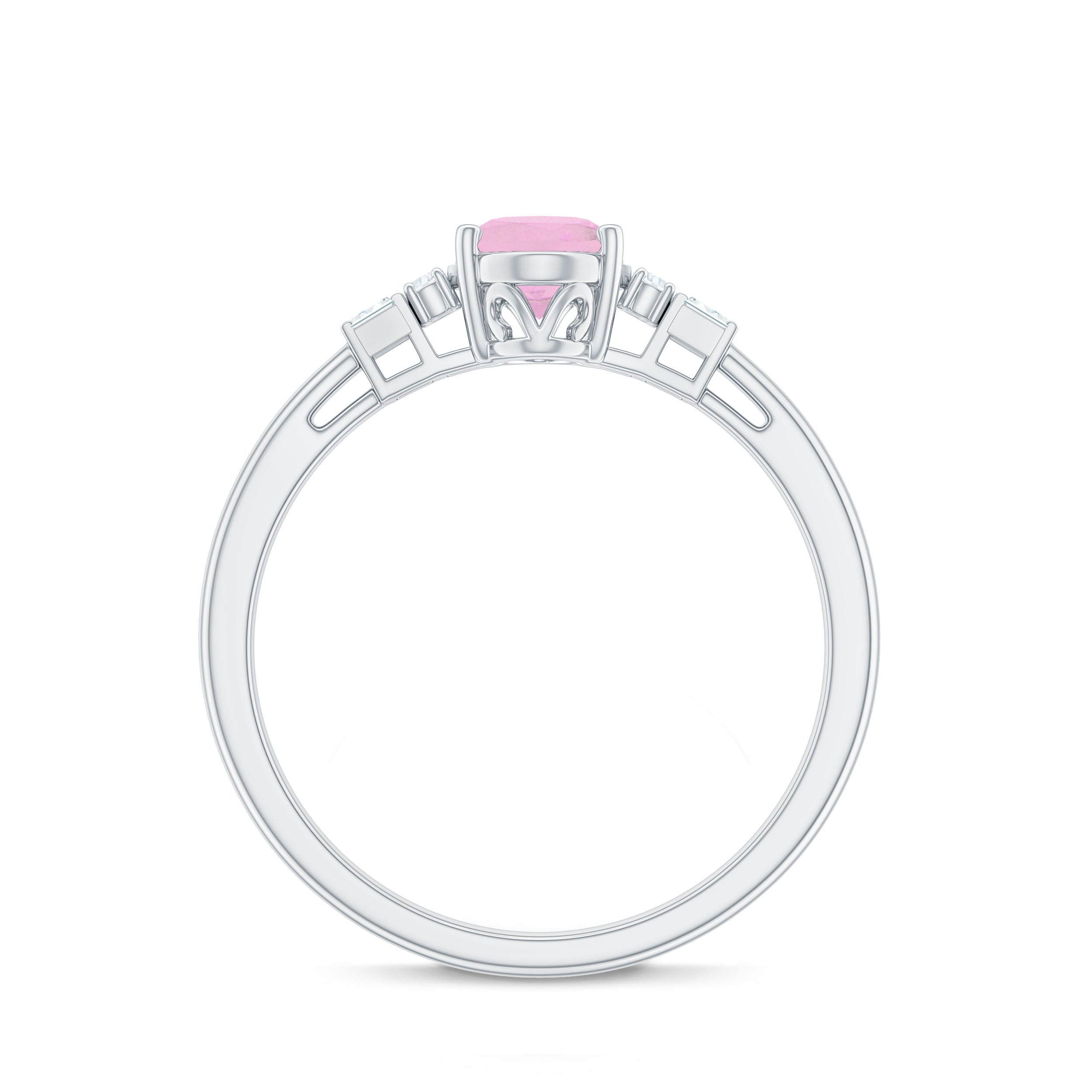 3/4 CT Oval Rose Quartz Solitaire Ring with Diamond Rose Quartz - ( AAA ) - Quality - Rosec Jewels