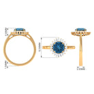 Claw Set London Blue Topaz Cocktail Ring with Diamond Halo London Blue Topaz - ( AAA ) - Quality - Rosec Jewels